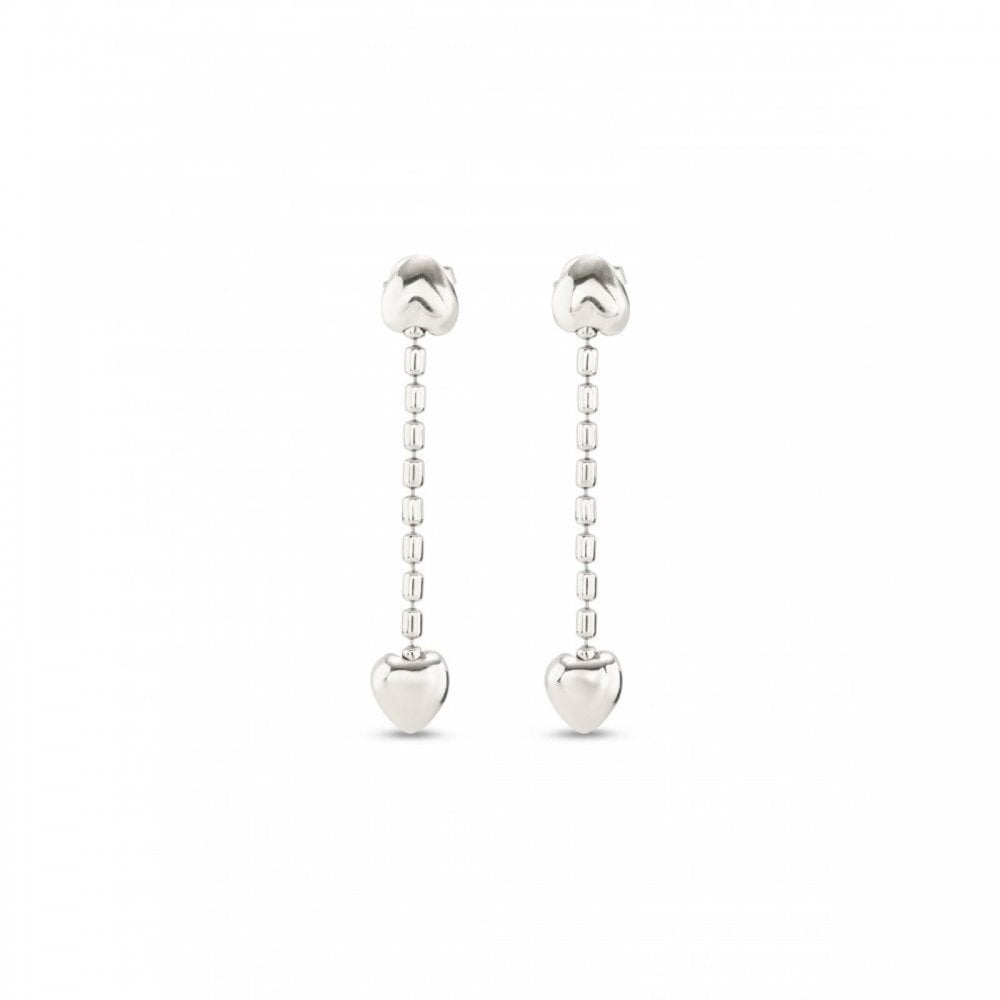 Cupido Silver Plated Hanging Chain Small Hearts Earrings