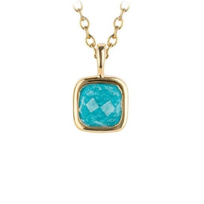 December Semi-Precious Birthstone Necklace With Diamond Tag In Yellow Gold Plated Recycled Silver