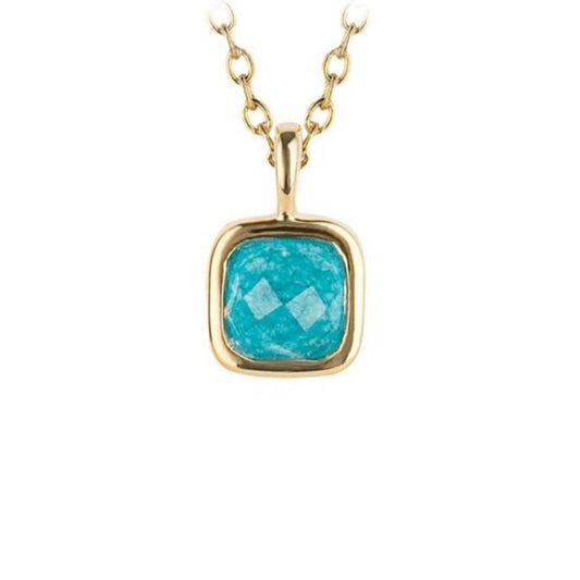 December Semi-Precious Birthstone Necklace With Diamond Tag In Yellow Gold Plated Recycled Silver