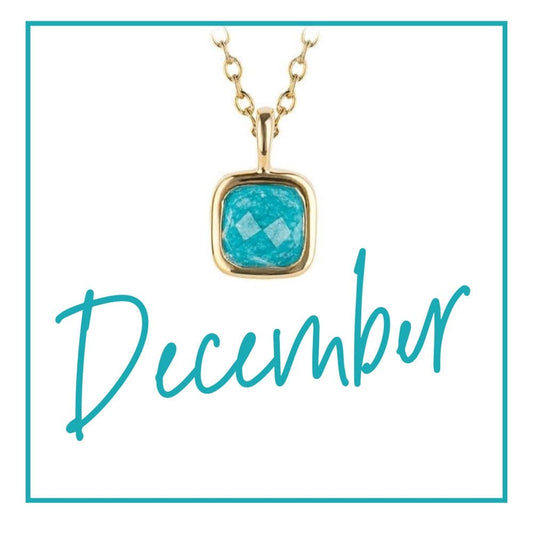 December Semi-Precious Birthstone Necklace With Diamond Tag In Yellow Gold Plated Recycled Silver