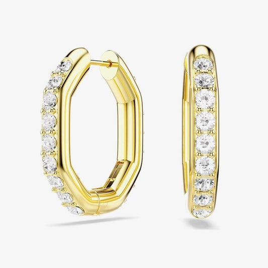 Dextera Gold Tone Plated White Crystal Octagon Hoop Earrings