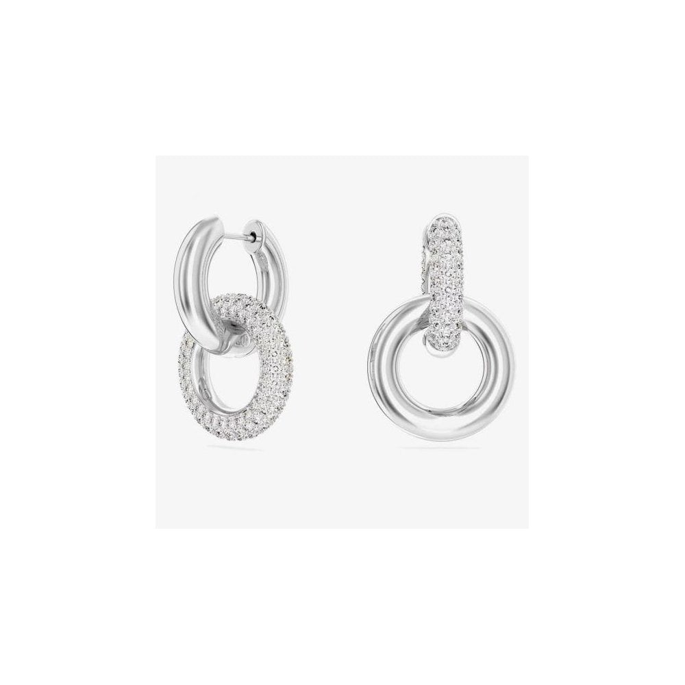 Dextera White Interlocking Loop Rhodium Plated Earrings