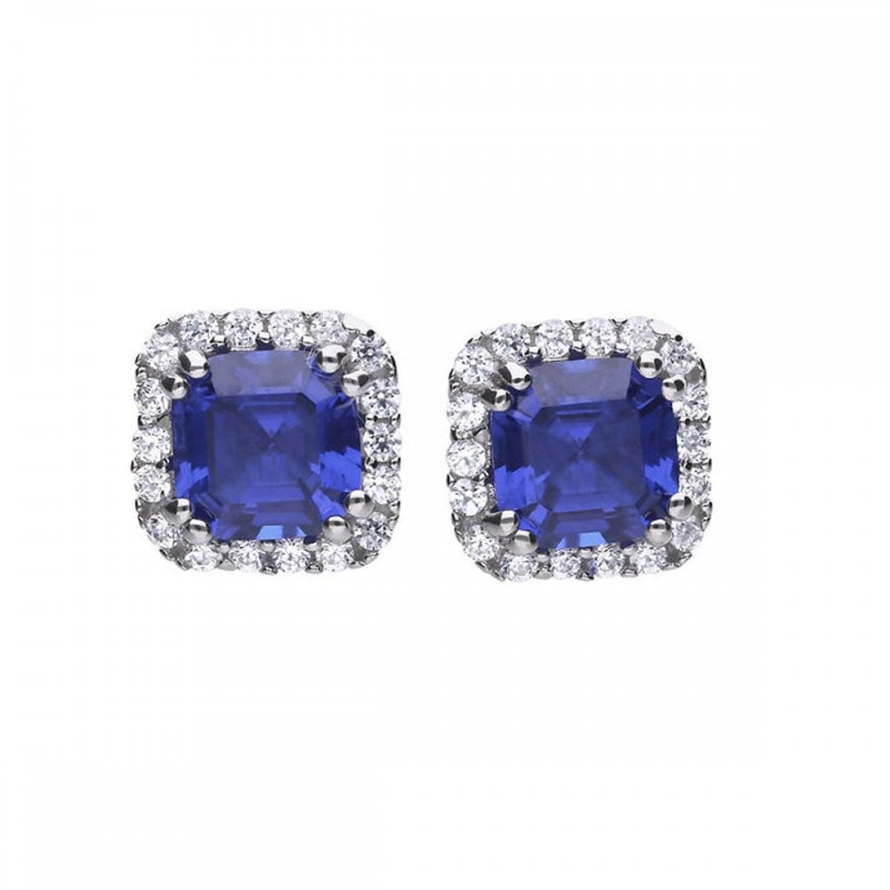 Diamonfire Zirconia Blue Square Cluster Earrings