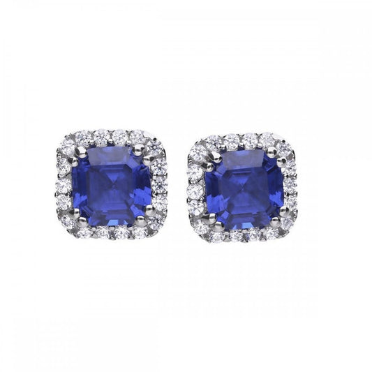 Diamonfire Zirconia Blue Square Cluster Earrings