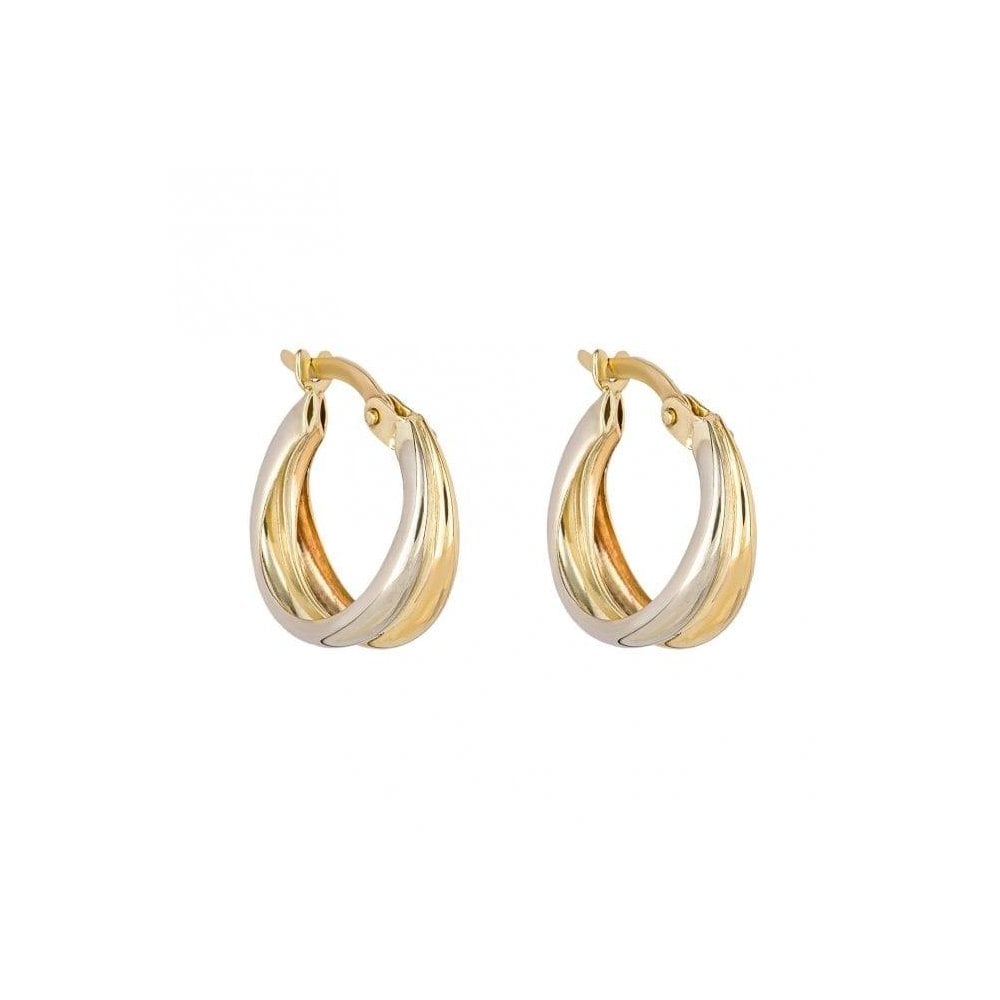 Double Row Hoop Yellow and White Gold Earrings