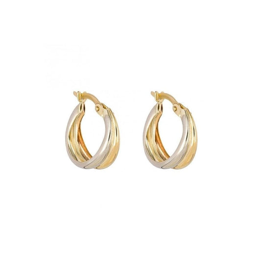 Double Row Hoop Yellow and White Gold Earrings