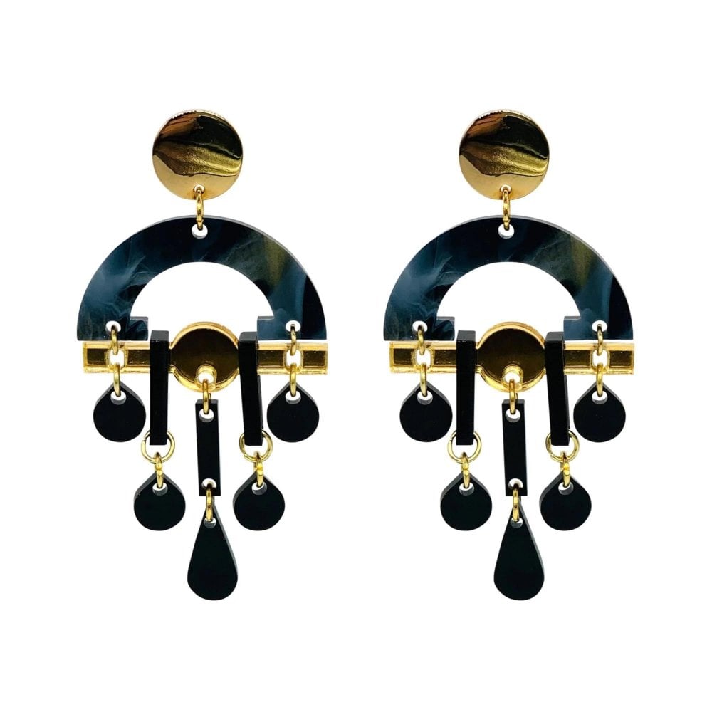 Fan Chandeliers - Black Swirl & Gold
