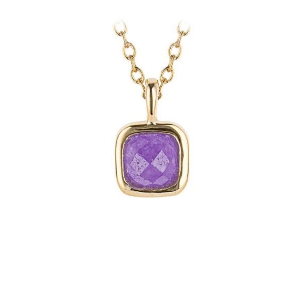 February  Semi-Precious Birthstone Necklace With Diamond Tag In Yellow Gold Plated Recycled Silver