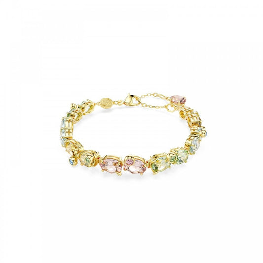 Gema Tennis bracelet, Mixed cuts, Multicolored, Gold-tone plated