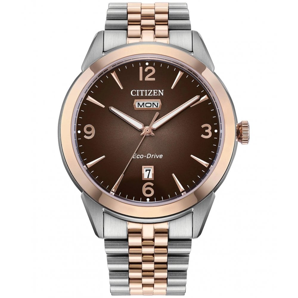 Gents Rolan Eco Drive Two Tone Bronze Dial Watch