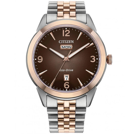 Gents Rolan Eco Drive Two Tone Bronze Dial Watch