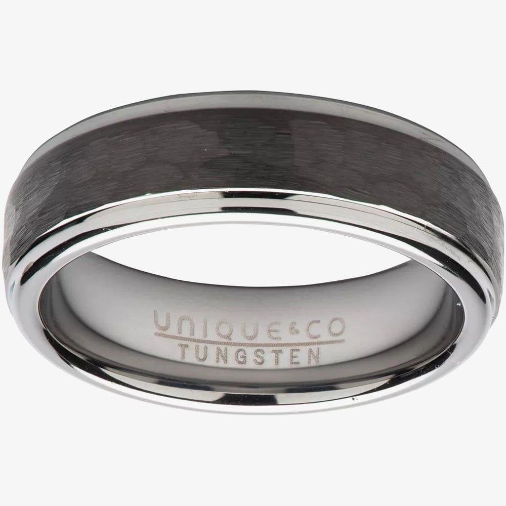 Gents Tungsten Carbide Black Hammered Ring Size 64