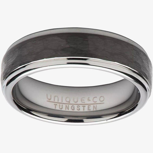 Gents Tungsten Carbide Black Hammered Ring Size 64