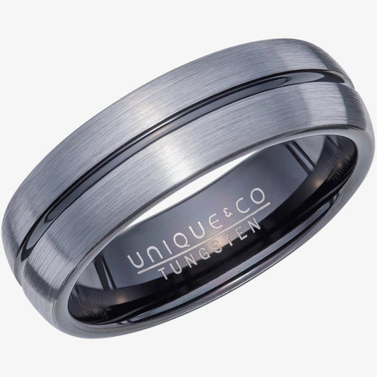 Gents Tungsten Carbide Black IP 7mm Ring Size 60 - S