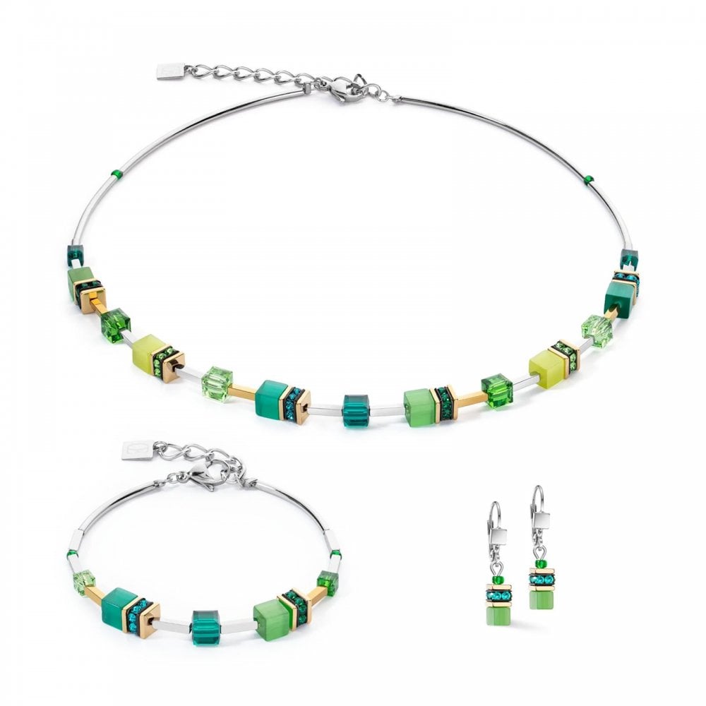 GeoCUBE® Iconic Lite Green Necklace, Bracelet, Earring Set