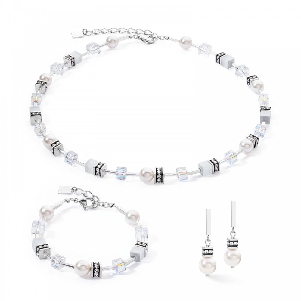 GeoCUBE® Iconic Pearl Mix earrings silver-white