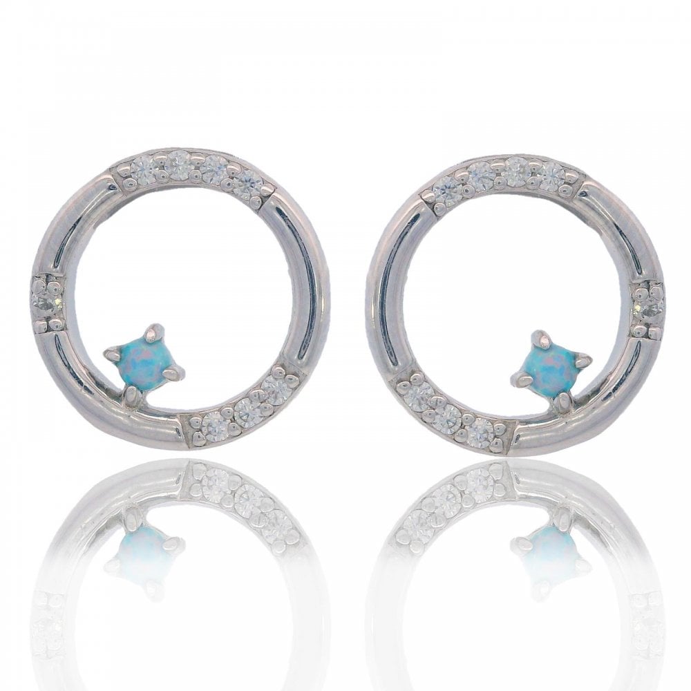 Georgini Created Opal Glow Circle Silver Earrings