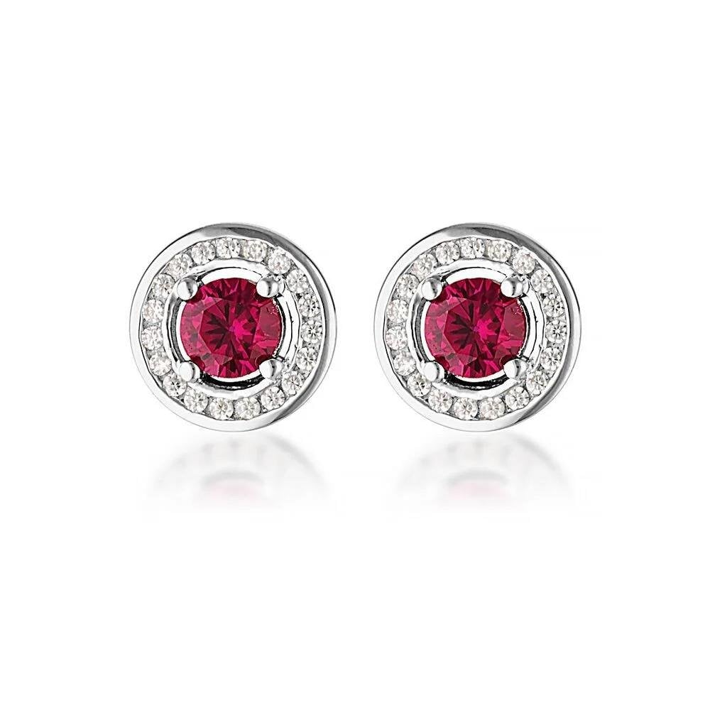 Georgini Milestone Ruby & White CZ Halo Earrings