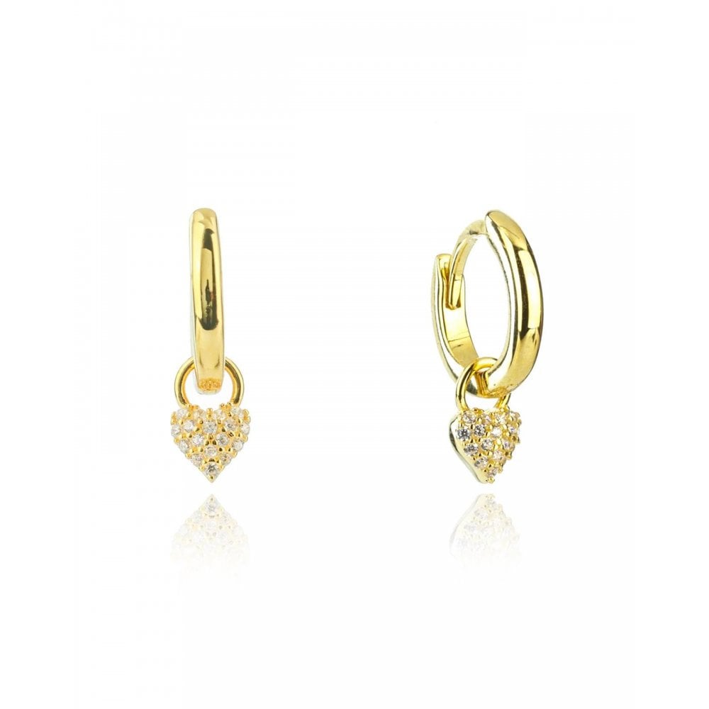 Georgini Sweetheart Sparkly Heart Drop Gold Hoops