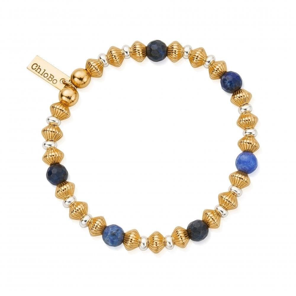 Gold and Silver Corrugated Disc Sodalite Bracelet