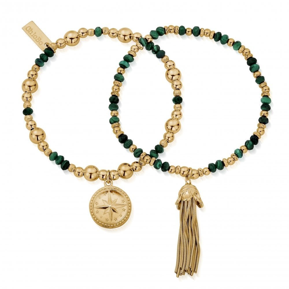 Gold Forever Wandering Malachite Bracelets Set of 2
