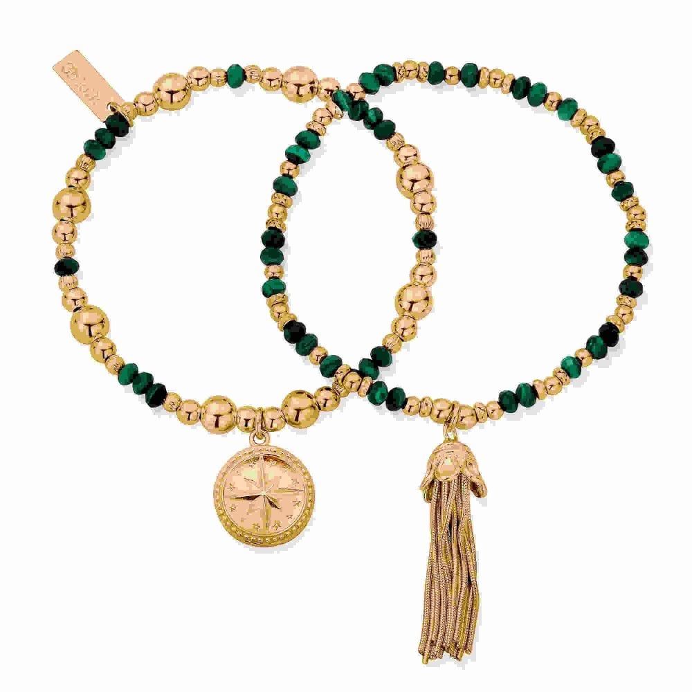 Gold Forever Wandering Malachite Bracelets Set of 2