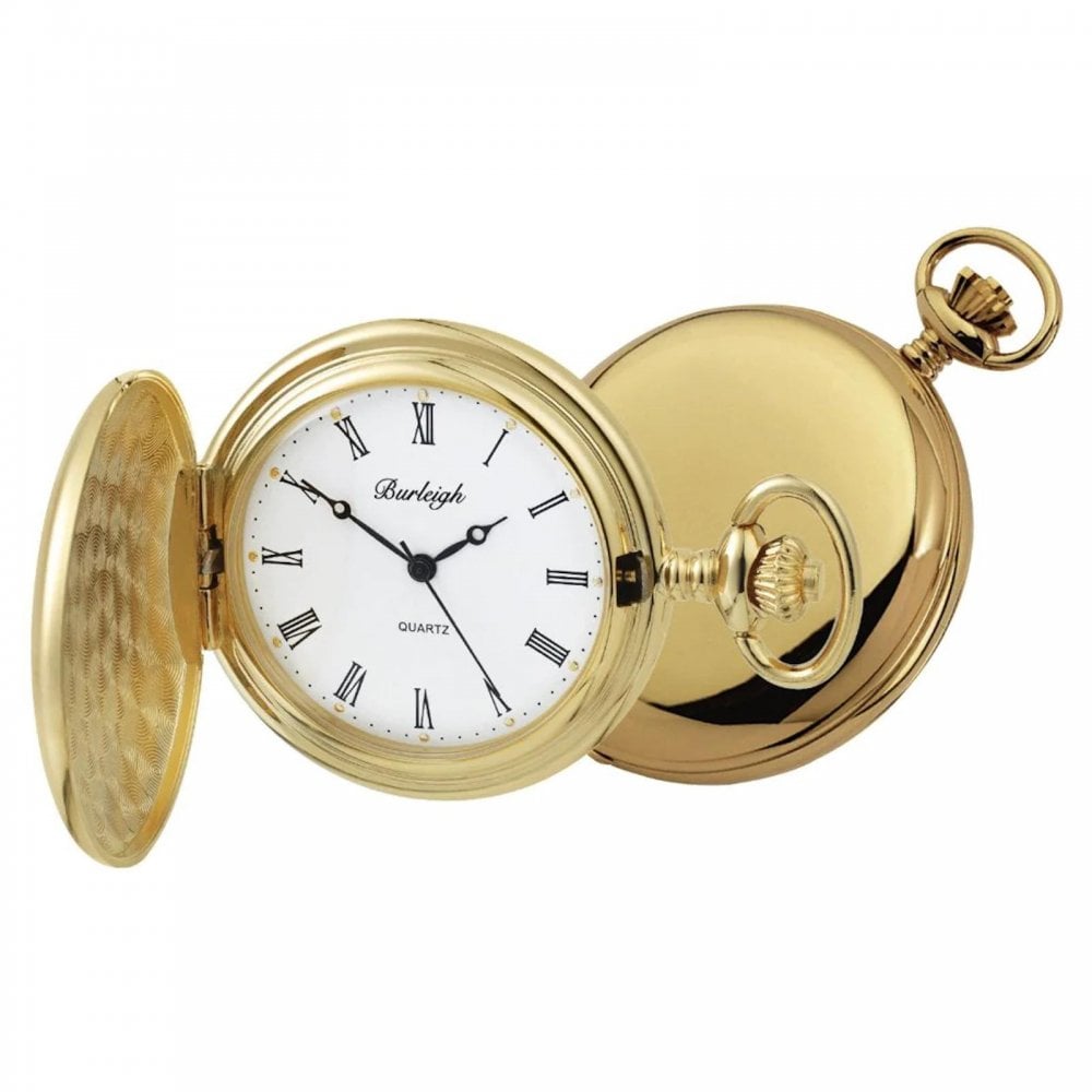 Gold Plated Full Hunter Pocket Watch & Chain