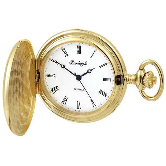 Gold Plated Hunter Pocket Watch with Chain