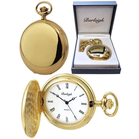 Gold Plated Hunter Pocket Watch with Chain