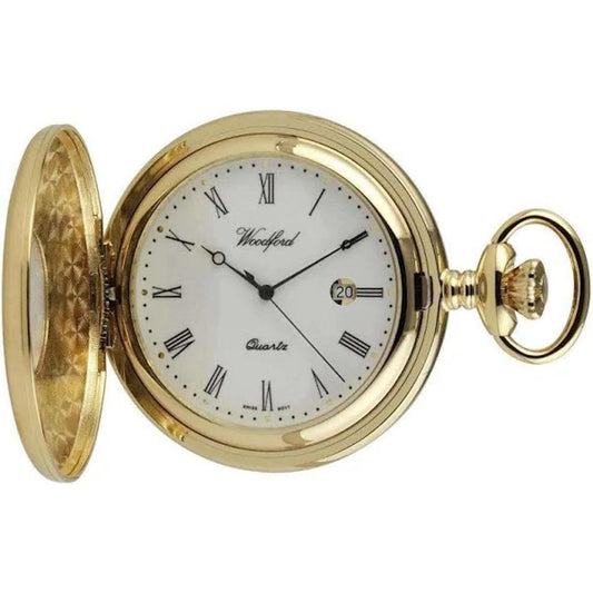 Gold Plated Quartz Half Hunter Pocket Watch with Albert Chain