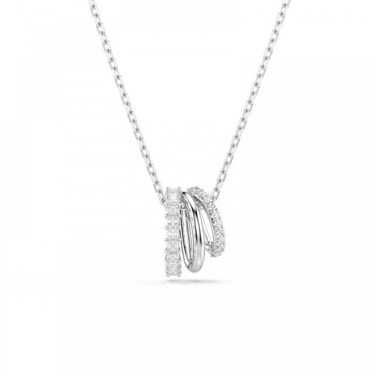 Hyperbola pendant, Round cut, White, Rhodium plated