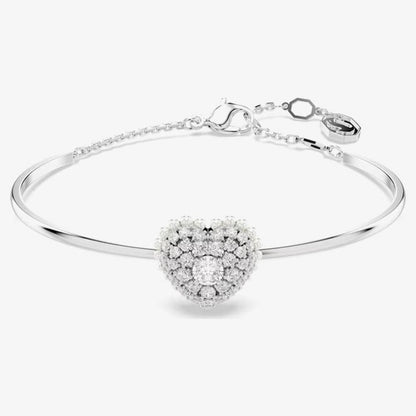 Hyperbola Rhodium Plated White Heart Bangle