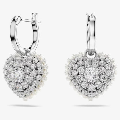Hyperbola Rhodium Plated White Heart Dropper Earrings