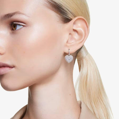 Hyperbola Rhodium Plated White Heart Dropper Earrings