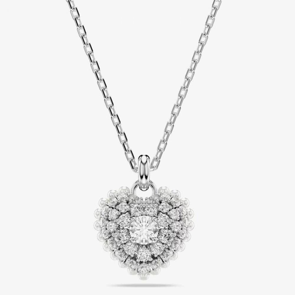 Hyperbola Rhodium Plated White Heart Necklace