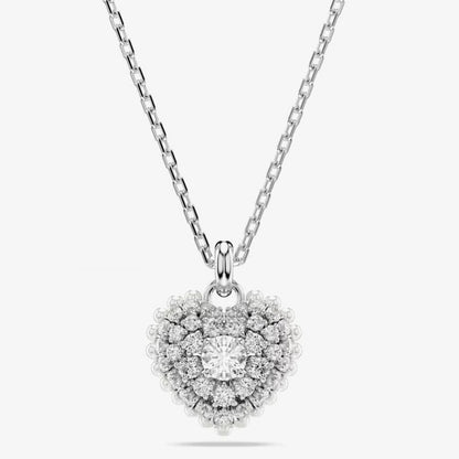 Hyperbola Rhodium Plated White Heart Necklace
