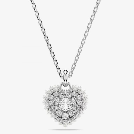 Hyperbola Rhodium Plated White Heart Necklace