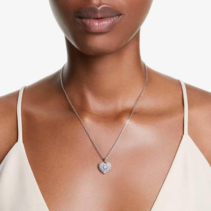 Hyperbola Rhodium Plated White Heart Necklace