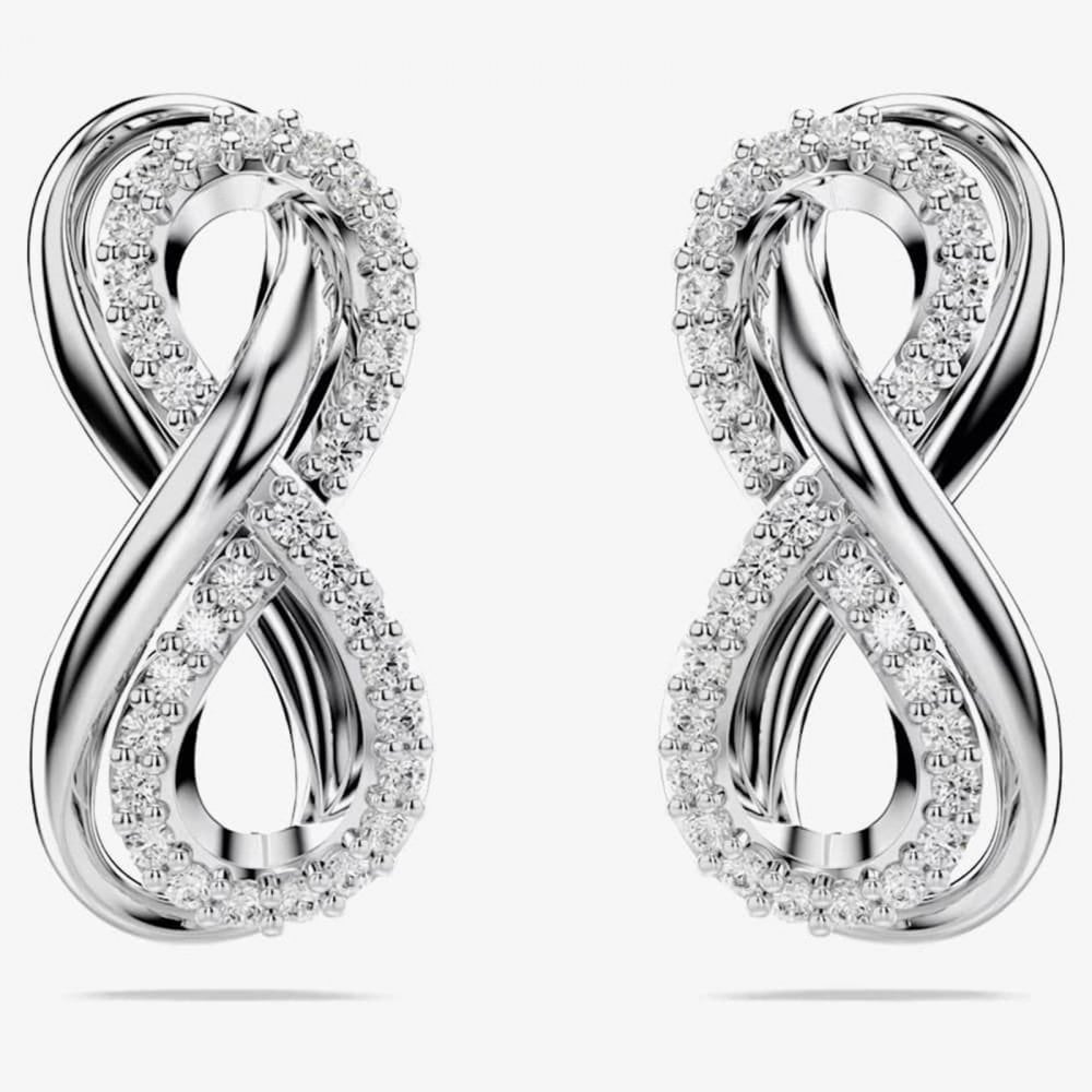 Hyperbola Rhodium Plated White Infinity Earrings