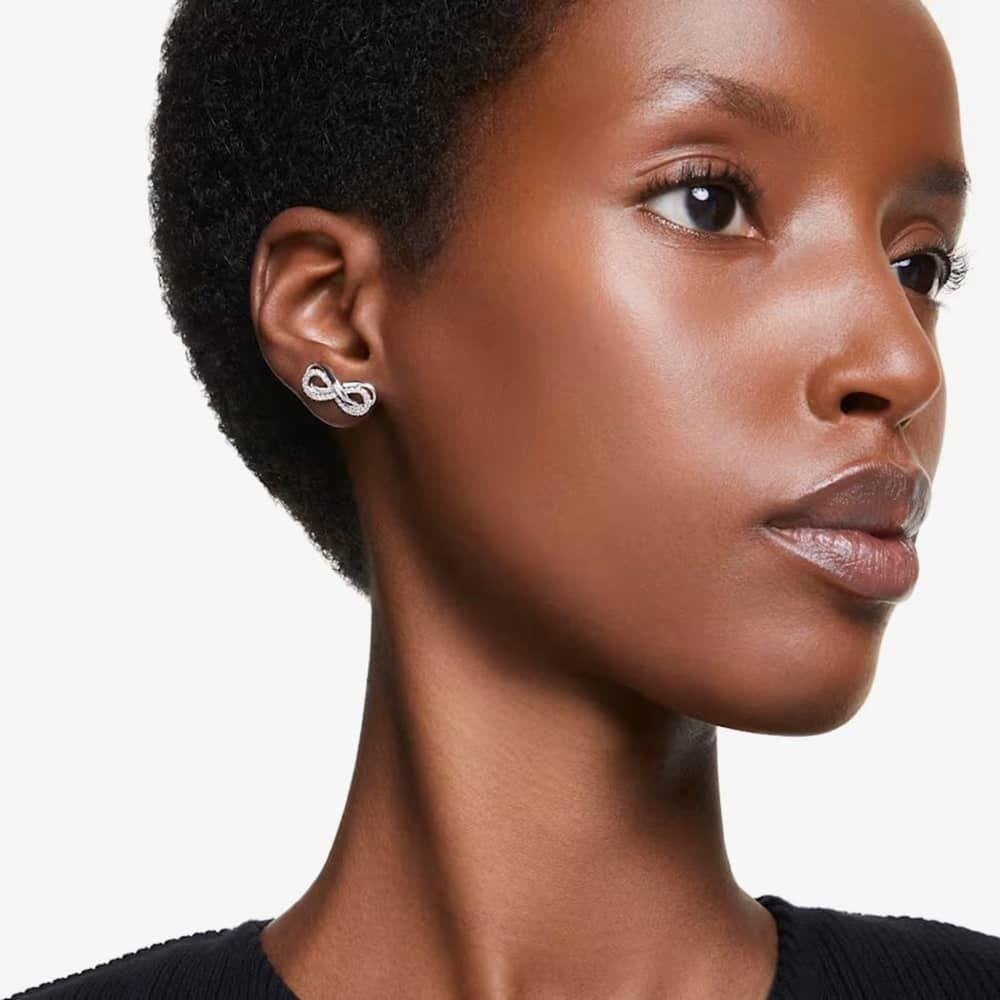 Hyperbola Rhodium Plated White Infinity Earrings