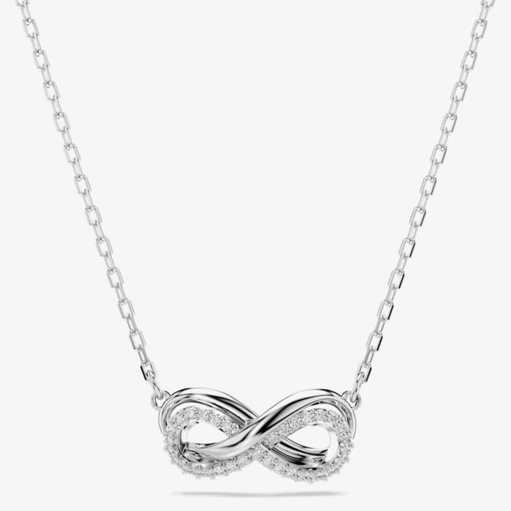 Hyperbola Rhodium Plated White Infinity Necklace