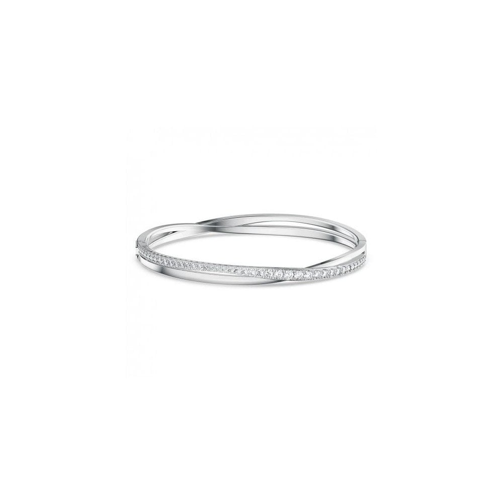 Hyperbola Twist Cross Over White Crystal Bangle