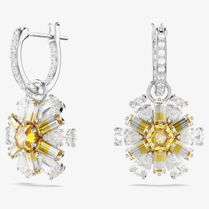 Idyllia Rhodium Plated Yellow Flower Dropper Earrings