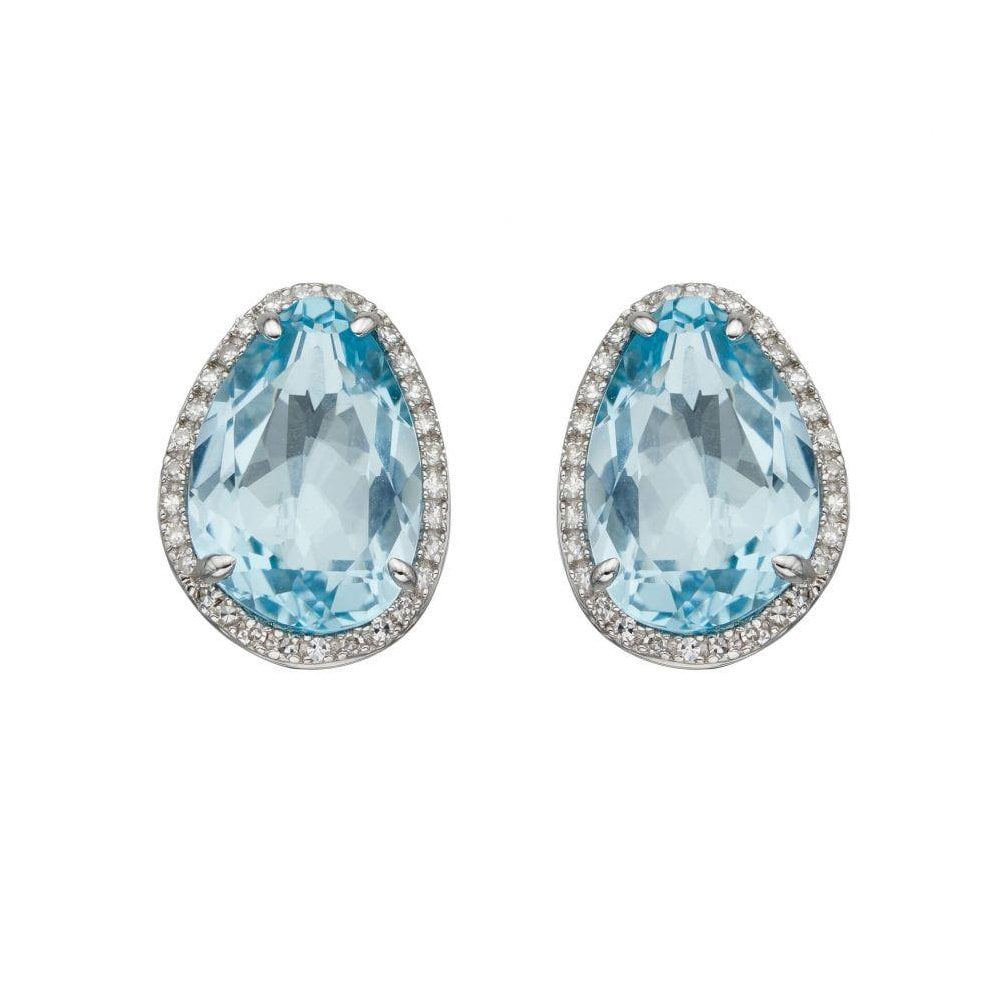 Irregular Shaped Blue Topaz Earrings With Diamonds In White Gold