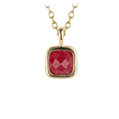 July Semi-Precious Birthstone Necklace With Diamond Tag In Yellow Gold Plated Recycled Silver