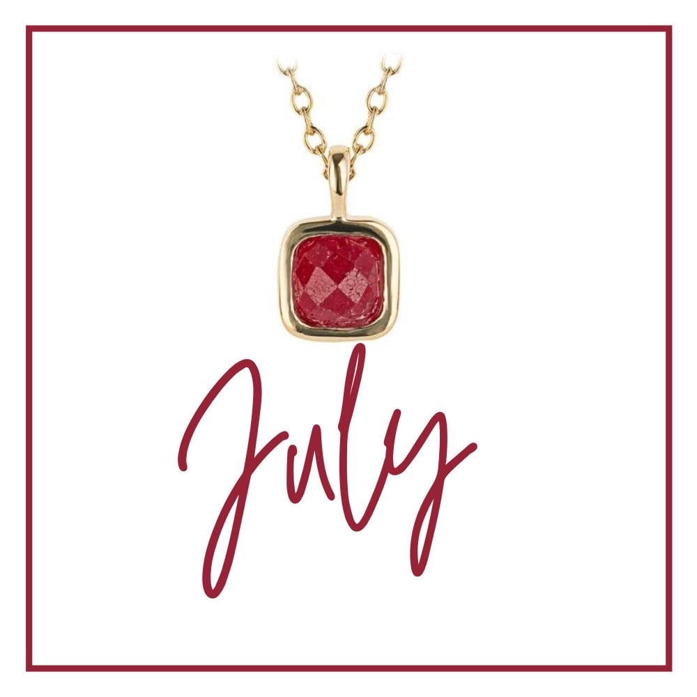 July Semi-Precious Birthstone Necklace With Diamond Tag In Yellow Gold Plated Recycled Silver