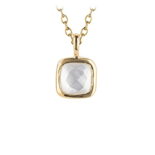 June Semi-Precious Birthstone Necklace With Diamond Tag In Yellow Gold Plated Recycled Silver