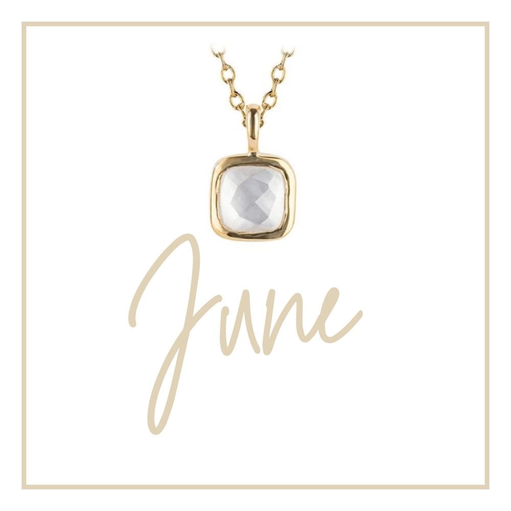 June Semi-Precious Birthstone Necklace With Diamond Tag In Yellow Gold Plated Recycled Silver