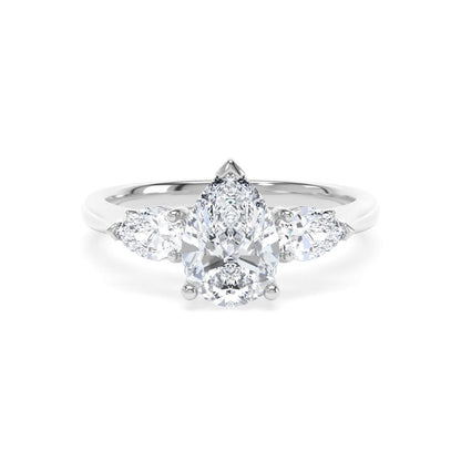 Lab Grown Plat Pear Shaped 3 Stone Diamond Ring