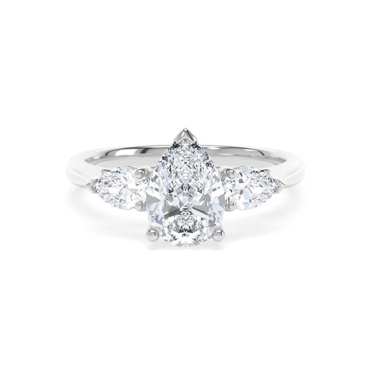 Lab Grown Plat Pear Shaped 3 Stone Diamond Ring